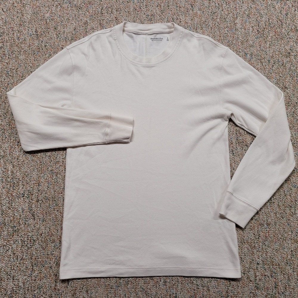Abercrombie & Fitch Shirt Mens Small Tall Cream Ribbed Cotton Long Sleeve